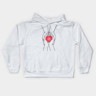 Red Love Sign in Hands Line Art Kids Hoodie